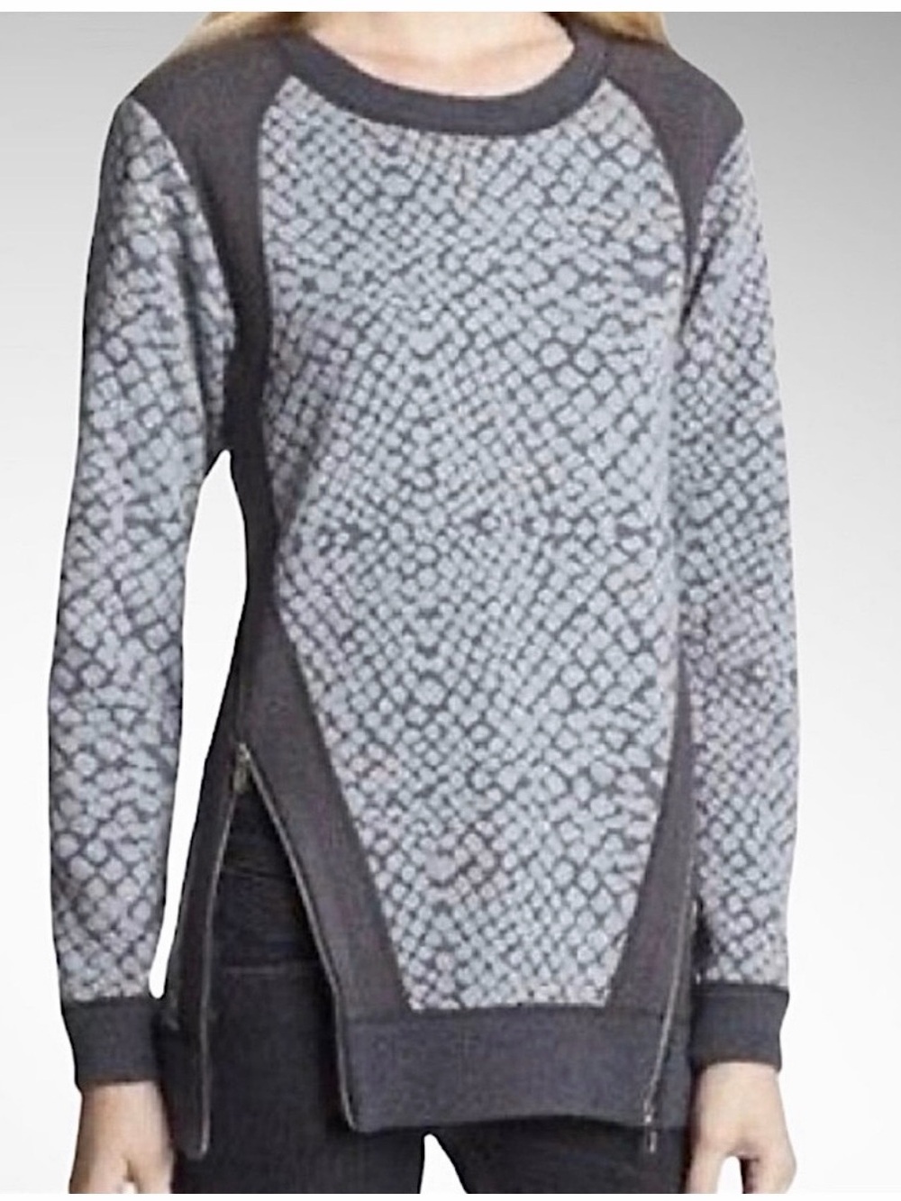 Rebecca Taylor Women’s Grey Geometric Patterned Double Side-Zip Sweater 6